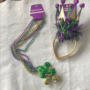 Colorful Mardi Gras Necklace and Headband Set